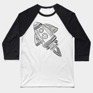 Rocket Space Ship Line Drawing Baseball T-Shirt